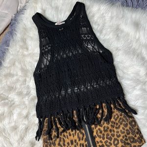 Black crochet tank